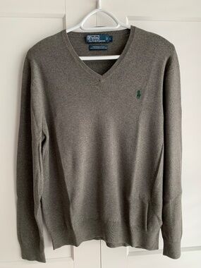 Polo by Ralph Lauren 100% Pima cotton Men's Gray V-Neck Sweater